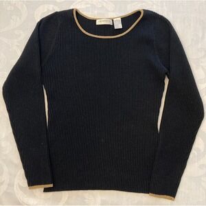 Liz Claiborne Collection Black Ribbed Merino Wool Sweater Bodycon Stretch Large